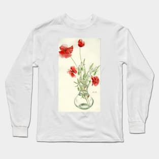 Red Poppies in Vase watercolour painting Long Sleeve T-Shirt